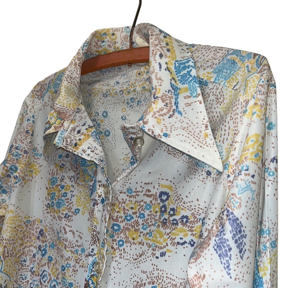 Vintage 70s Girls Wide Collar Print Shirt~MCM Style~sz 12~See Measurements